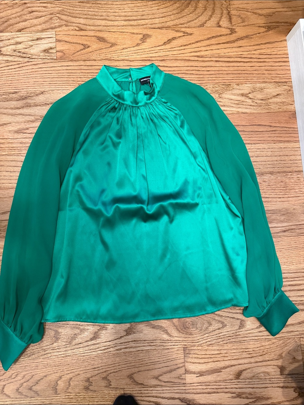 Generation Love Emerald Satin and Chiffon Long-Sleeve Blouse